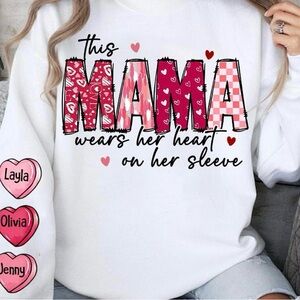 Gildan White Crew Neck Sweater with Pink and Red Graphic